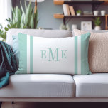 Mint and White Preppy Ribbon Dots Custom Monogram Lumbar Pillow<br><div class="desc">Cute girly preppy modern square ribbon border personalized with your custom monogram name or initials. Coordinating polka dot pattern on reverse side. Click Customize It to change monogram font and colors to create your own unique one of a kind design!</div>