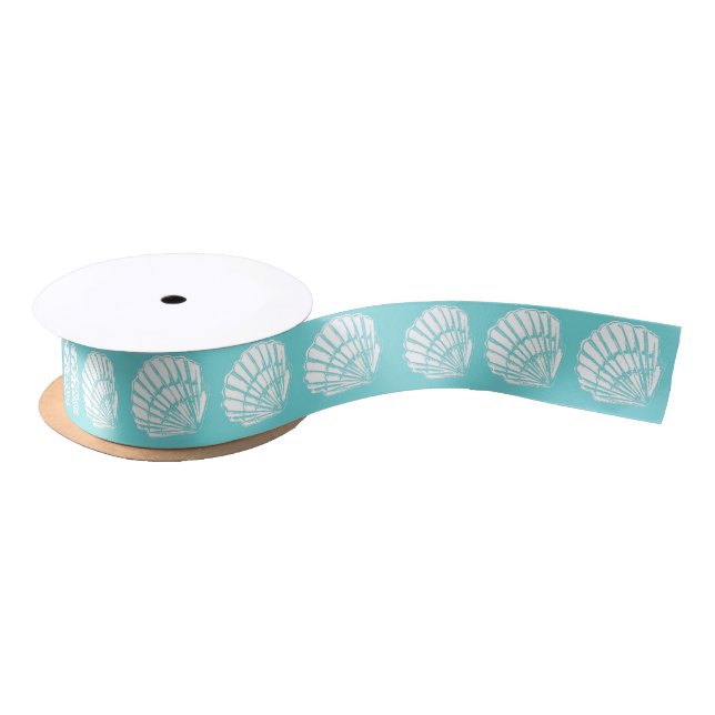 Mint and White Seashells Satin Ribbon (Spool)
