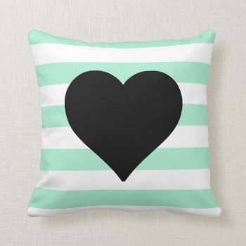 Mint And White Striped Black Heart Throw Pillow by BellaMommyDesigns at Zazzle