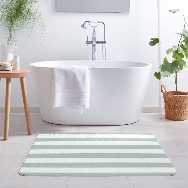 Mint and White Stripes | Editable Colors Bath Mat (Creator Uploaded)