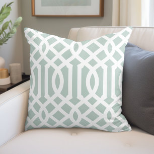 Mint and White Trellis   Editable Colors Throw Pillow