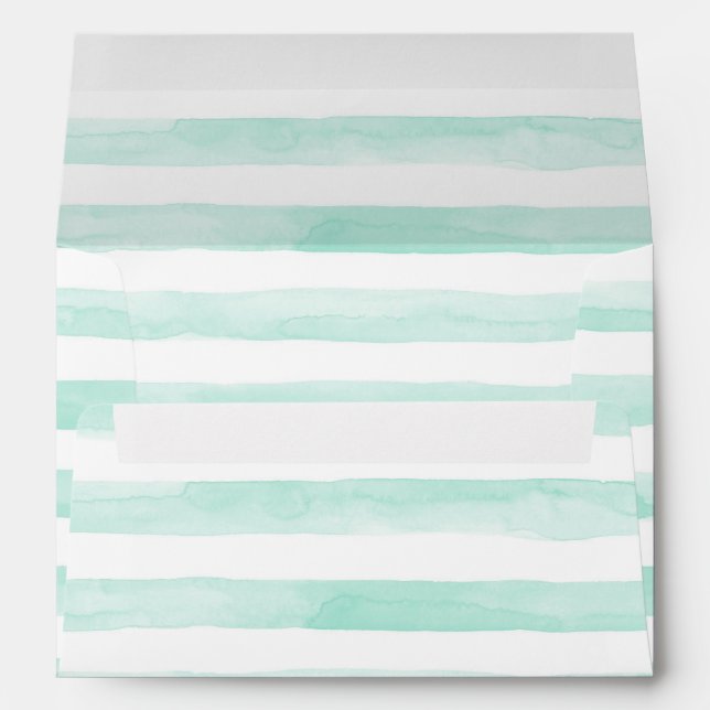 Mint and White Watercolor Stripes Envelope (Back (Bottom))