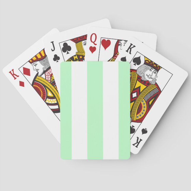 Mint and White XL Stripes Pattern Poker Cards (Back)