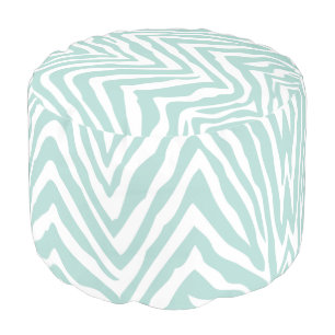 Mint and White Zebra Print Pouf