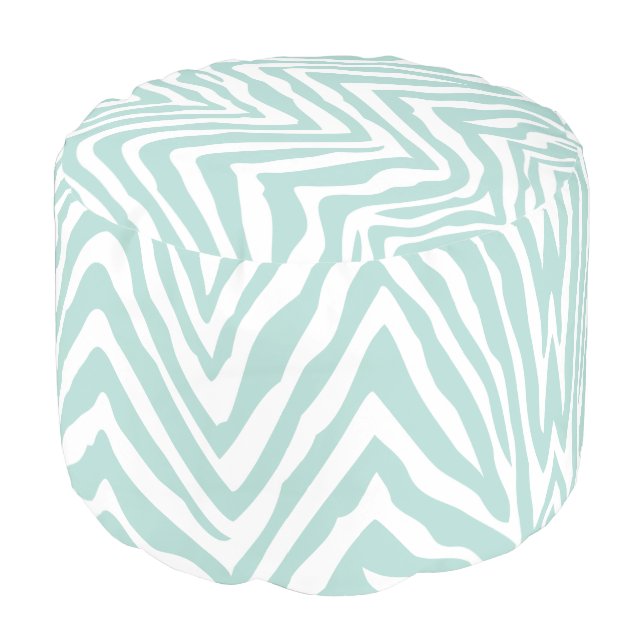 Mint and White Zebra Print Pouf (Angled Front)