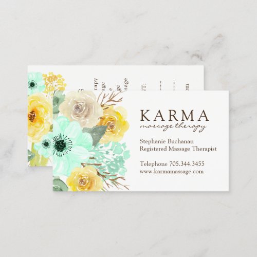 Mint and Yellow Floral Business Cards