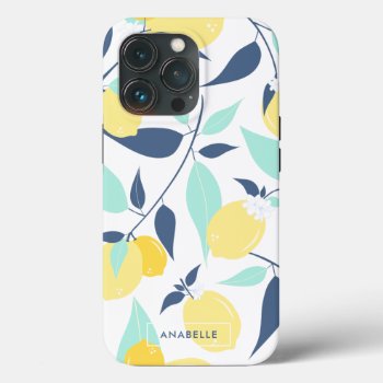 Mint And Yellow Lemons Pattern Iphone 13 Pro Case by heartlockedcases at Zazzle