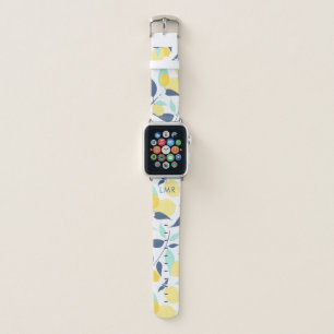 Mint and Yellow Lemons Pattern Monogrammed Apple Watch Band