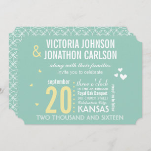 Mint and Yellow Modern Typography Wedding Invitation