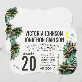 Mint and Yellow Succulent Modern Wedding Invitation