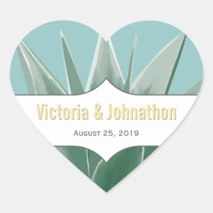 Mint and Yellow Succulent Wedding Heart Sticker