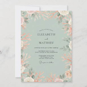 Mint Apricot Leaf Wedding Invitation