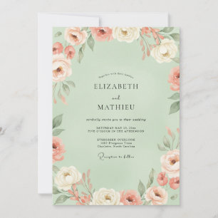 Mint Apricot Painted Wedding Invitation