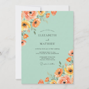 Mint Apricot Poppy Wedding Invitation