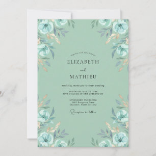 Mint Aqua Anemone Wedding Invitation