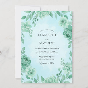 Mint Aqua Antique Rose Wedding Invitation