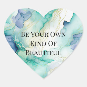 Mint Aqua Blue Ink Marble Heart Sticker