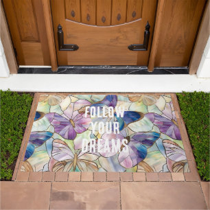 Mint Aqua Blue Purple Butterflies Doormat