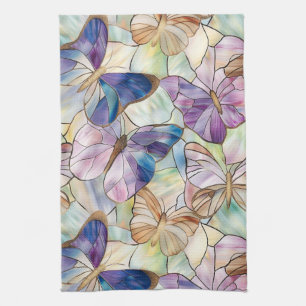 Mint Aqua Blue Purple Butterflies Kitchen Towel