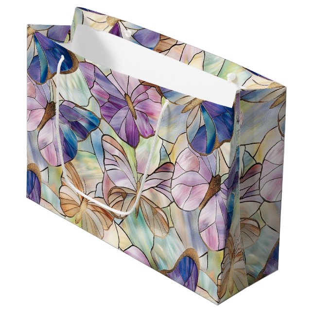 Mint Aqua Blue Purple Butterflies Large Gift Bag (Front Angled)