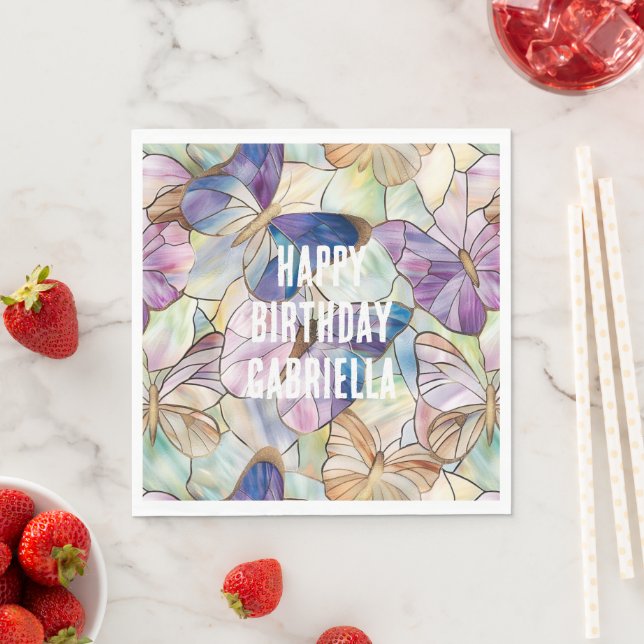 Mint Aqua Blue Purple Butterflies Napkins (Insitu)