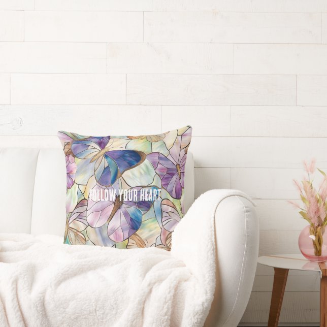 Mint Aqua Blue Purple Butterflies Throw Pillow (Couch)