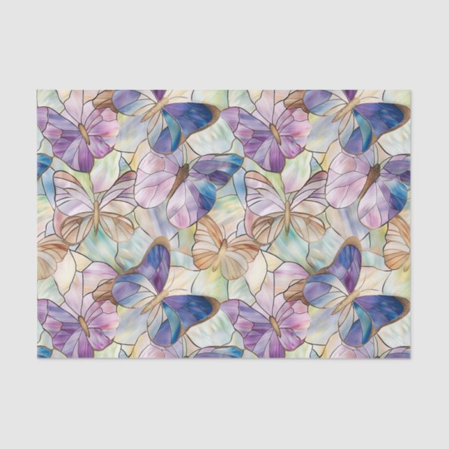 Mint Aqua Blue Purple Butterflies Tissue Paper (Front)