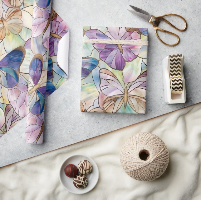 Mint Aqua Blue Purple Butterflies Wrapping Paper (Crafts)