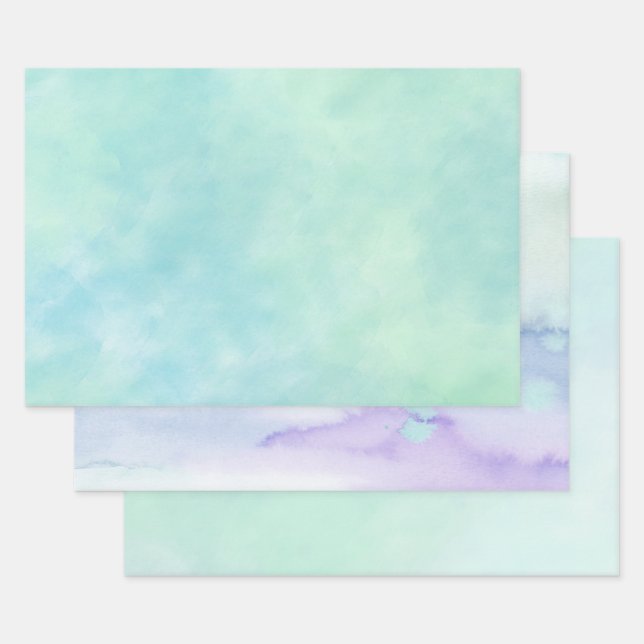 Mint Aqua Blue Tie Dye Watercolor Wrapping Paper Sheets (Set)