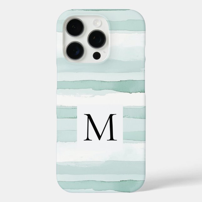 Mint Aqua Blue White Stripes Monogram  Case-Mate iPhone Case (Back)