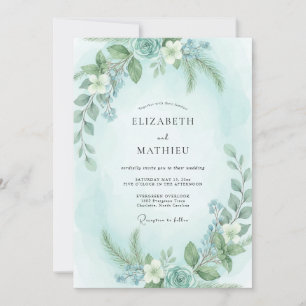 Mint Aqua Eucalyptus Wedding Invitation