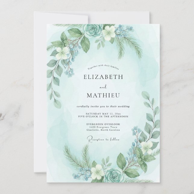 Mint Aqua Eucalyptus Wedding Invitation (Front)