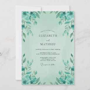Mint Aqua Foliage Sage Wedding Invitation