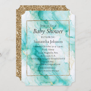Mint Aqua Glam Elegant Gold Marble Invitation