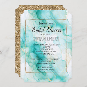 Mint Aqua Glam Elegant Gold Marble Invitation