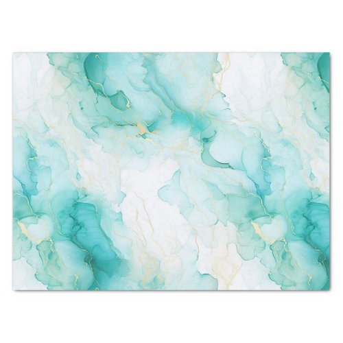 Mint Aqua Glam Elegant Gold Marble Tissue Paper