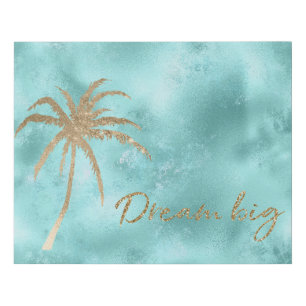 Mint Aqua Gold Palm Tree Glitter Dream    Faux Canvas Print