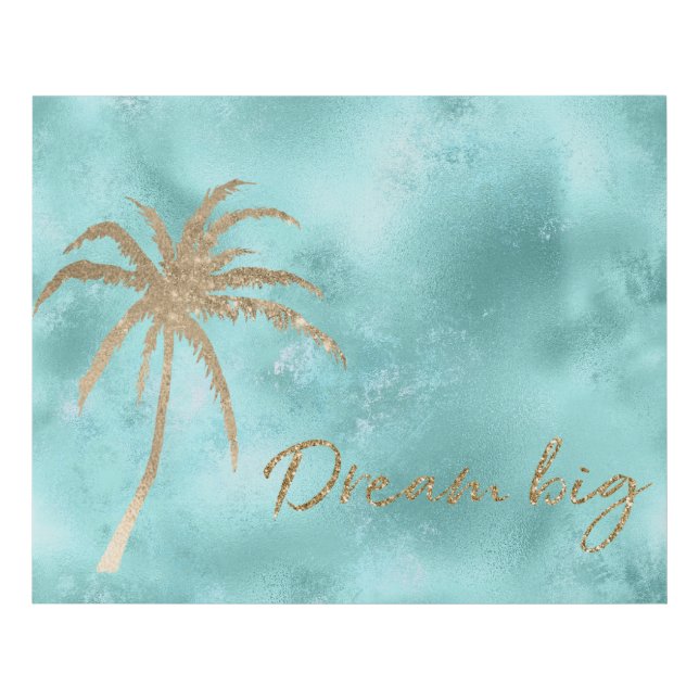 Mint Aqua Gold Palm Tree Glitter Dream    Faux Canvas Print (Front)