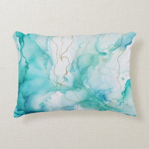 Mint Aqua Ink Marble Accent Pillow