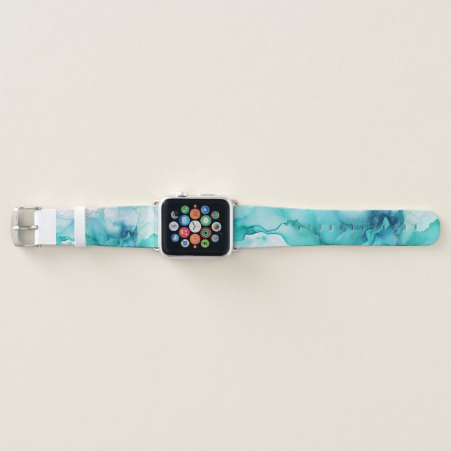 Mint Aqua Ink Marble Apple Watch Band (Front)