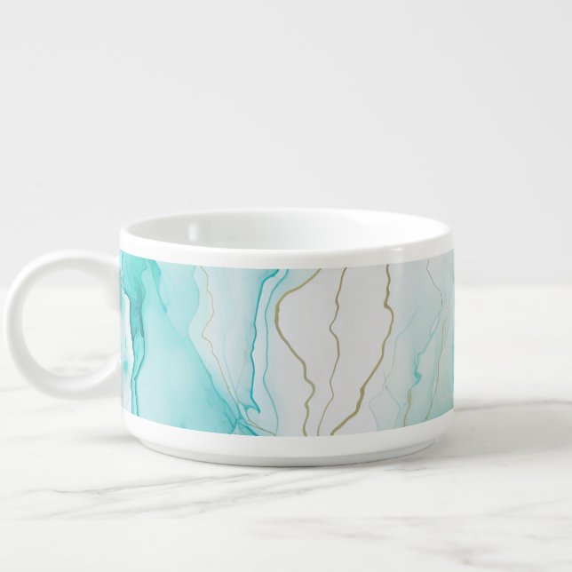 Mint Aqua Ink Marble Bowl (Right)