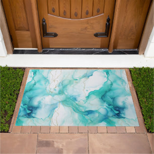 Mint Aqua Ink Marble Doormat