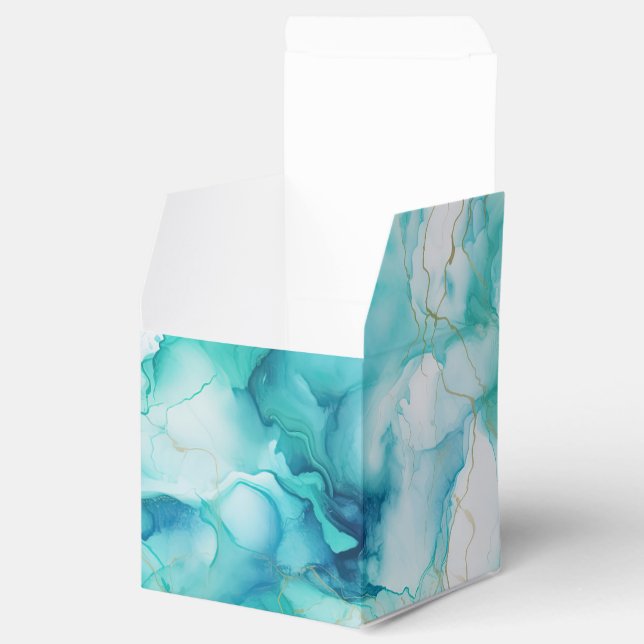 Mint Aqua Ink Marble Favor Boxes (Opened)