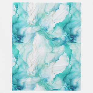 Mint Aqua Ink Marble Fleece Blanket