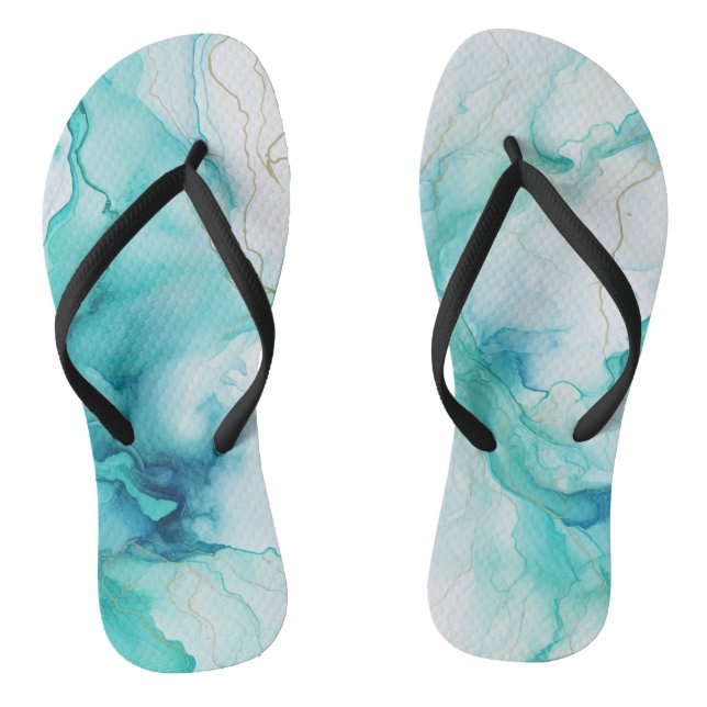 Mint Aqua Ink Marble Flip Flops (Footbed)