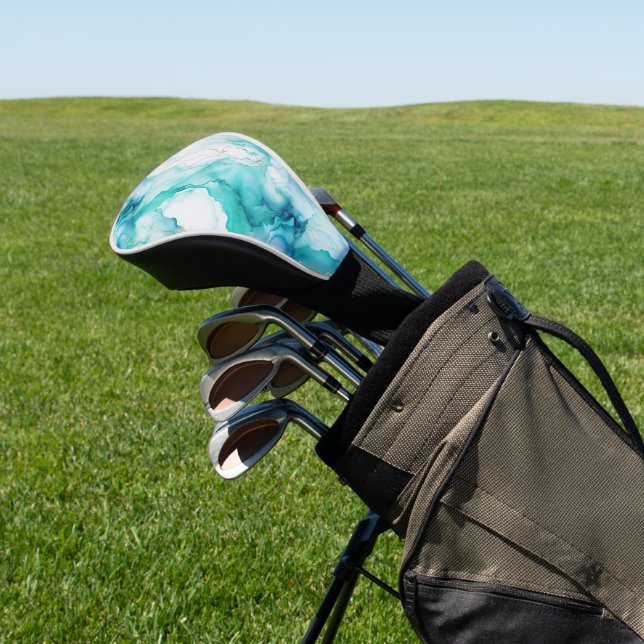 Mint Aqua Ink Marble Golf Head Cover (In Situ)