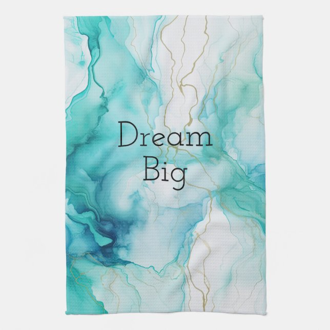 Mint Aqua Ink Marble Kitchen Towel (Vertical)
