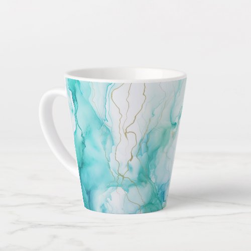 Mint Aqua Ink Marble Latte Mug