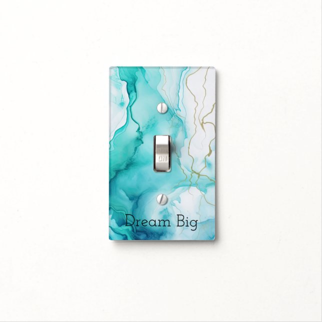 Mint Aqua Ink Marble Light Switch Cover (In Situ)