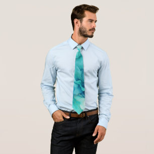 Mint Aqua Ink Marble Neck Tie